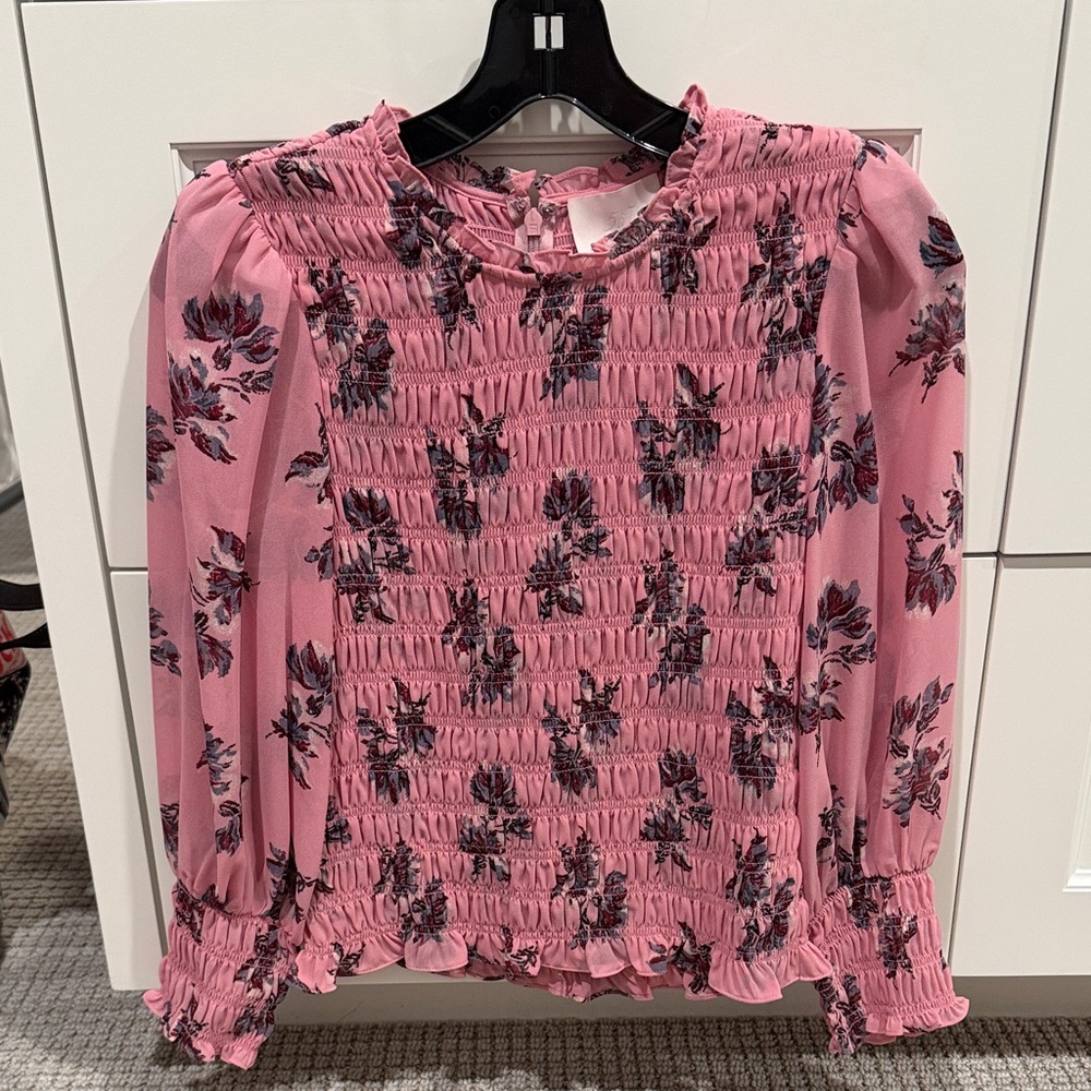 Cinq à Sept Pink Floral Smocked Blouse